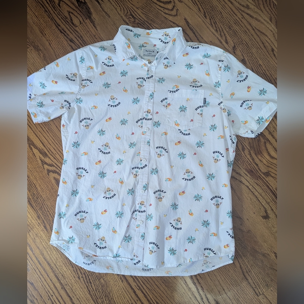 Hurley White Shirt with Tropical Print